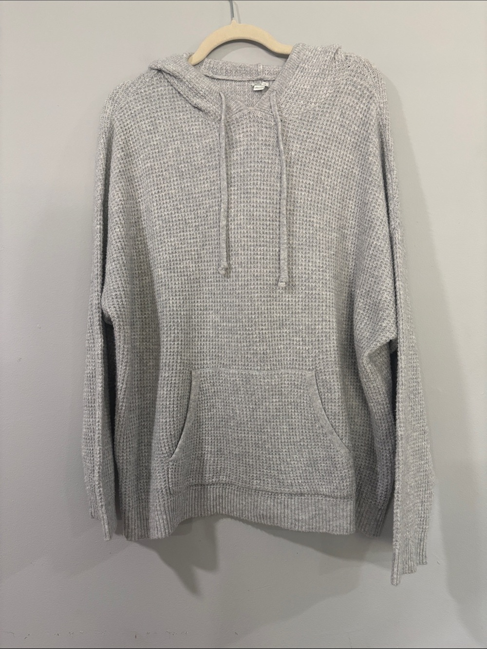 AERIE LIGHT  GREY COZY SOFT WAFFLE -KNIT PULLOVER HOODIE  SIZE /L